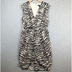 Express Dress Womens Small Beige Black Sleeveless Zebra Cocktail Party